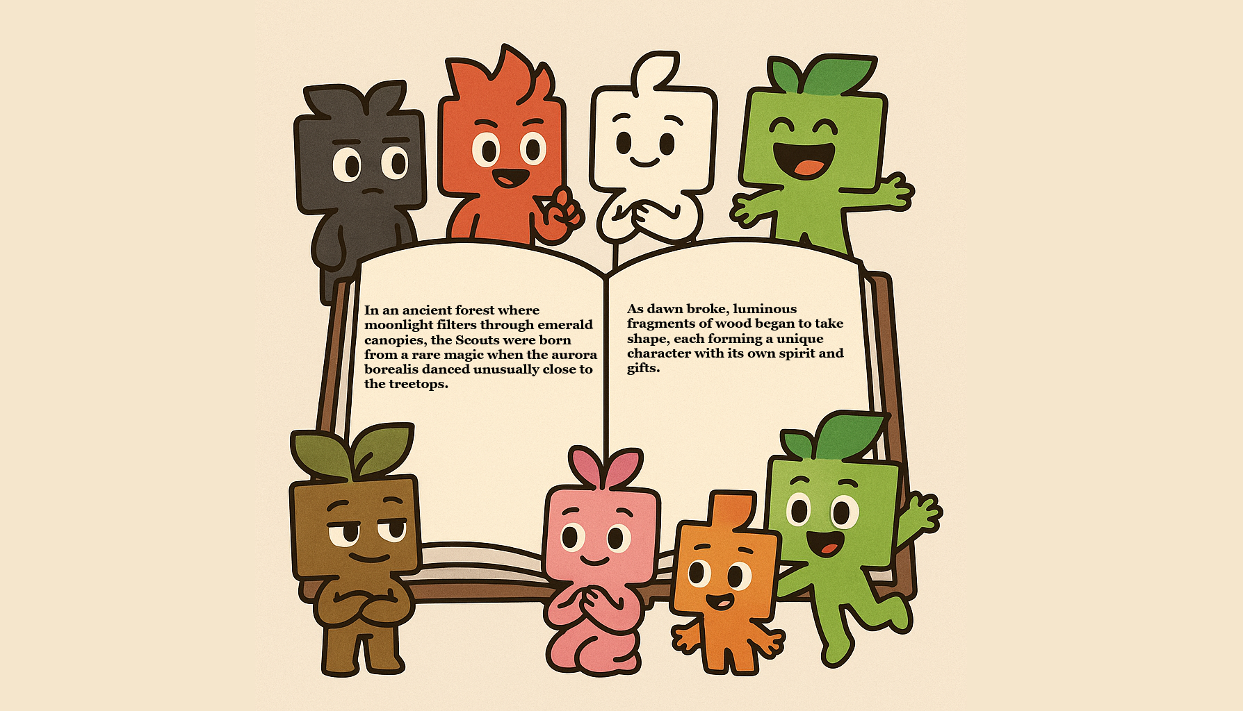 In an ancient forest where moonlight filters through emerald canopies, the Scouts were born from a rare magic when the aurora borealis danced unusually close to the treetops.